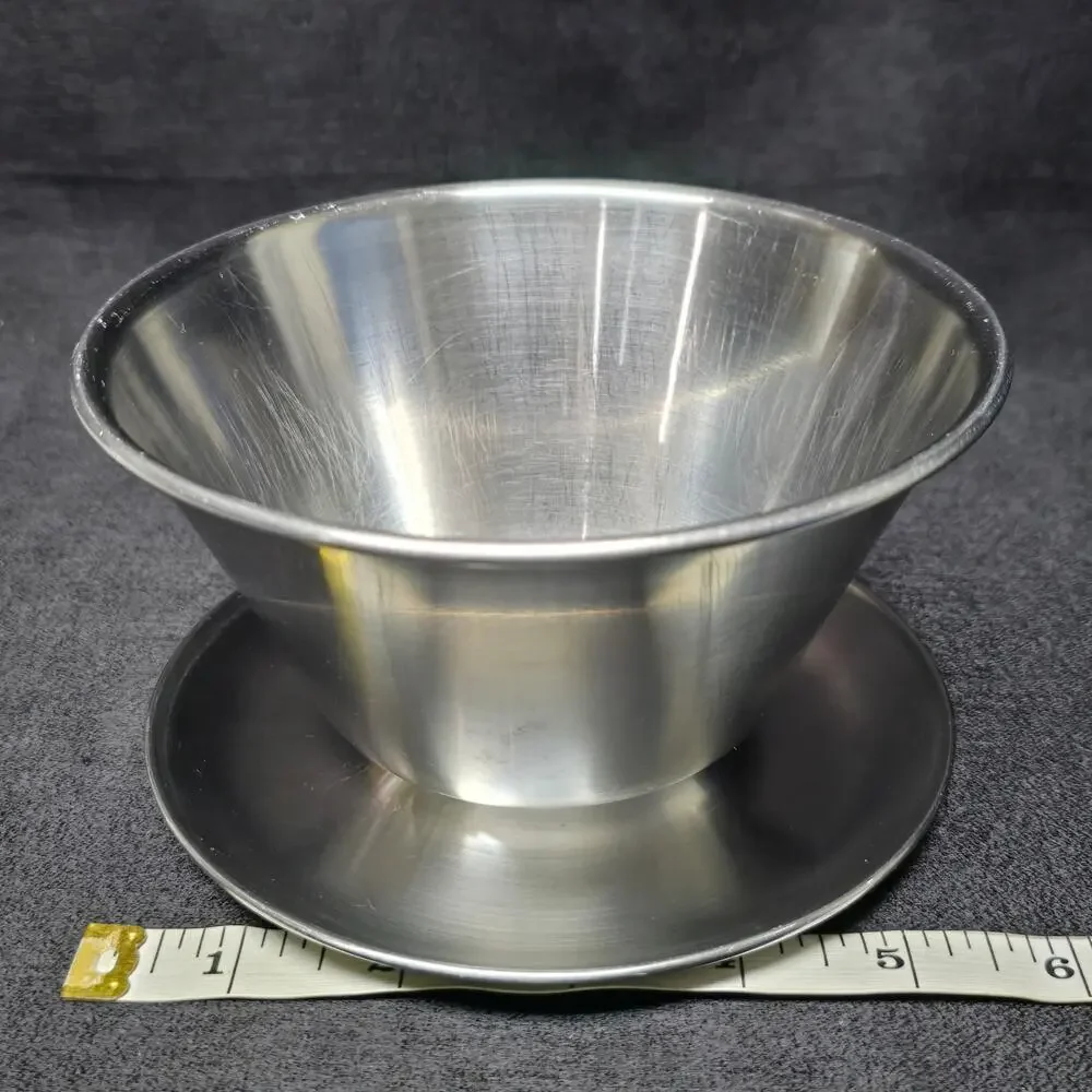 Leonard Stainless Steel 18/8 Gravy Sauce Boat Bowl w/ Attached Underplate Korea